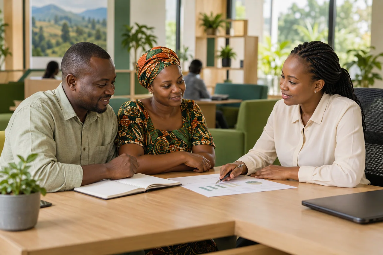 An adviser discussing residents’ needs with them.